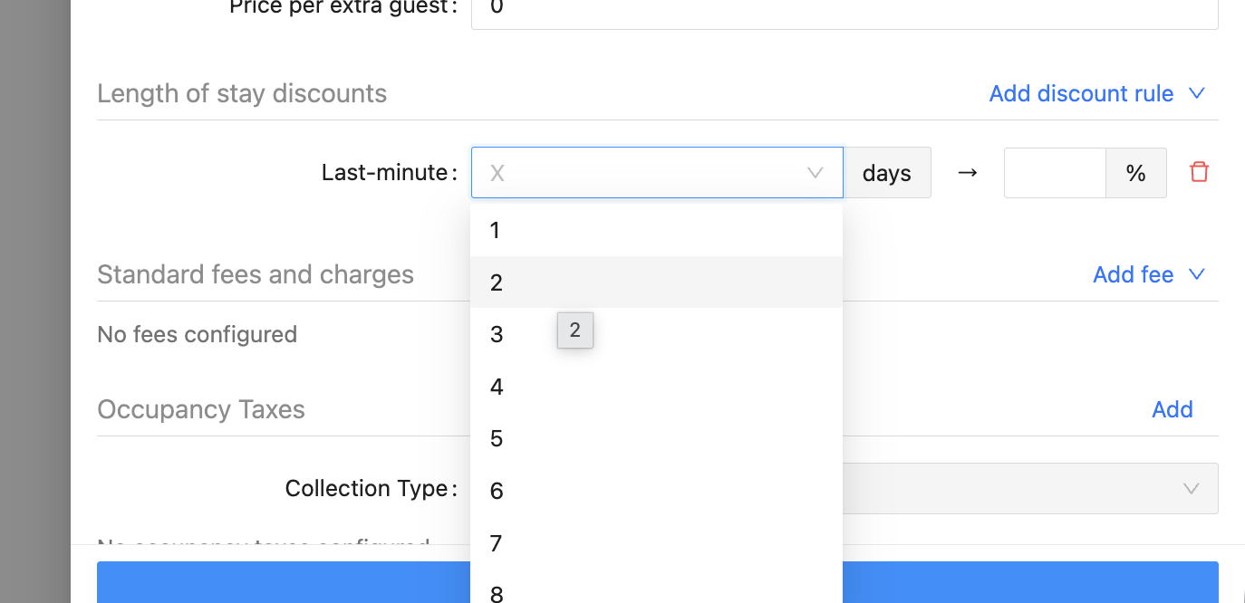 Channex dropdown to select number of days for Last-minute discount trigger