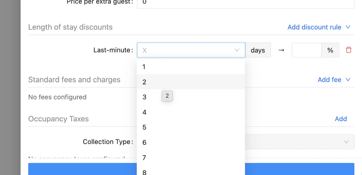 Channex dropdown to select number of days for Last-minute discount trigger