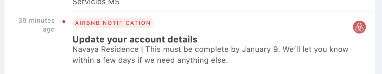 Examples of account-related notifications for tax info and details updates