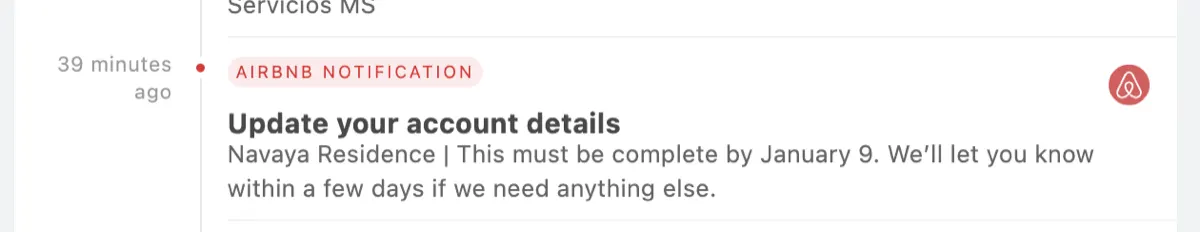 Examples of account-related notifications for tax info and details updates