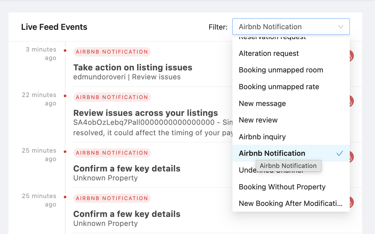 Filtering the Live Feed to show only Airbnb Notifications