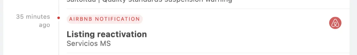 Example of a Listing Reactivation notification
